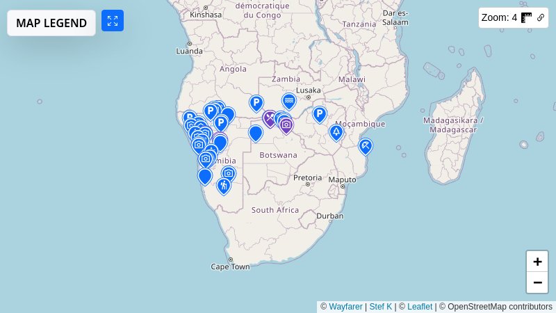 Map of NAMIBIA-ZIMBABWE-MOZAMBIQUE-BOTSWANA